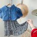 Kids Clothing Girls Fashion Denim Tops Coat Floral Suspender Dress Two piece Set_viptrois.com
