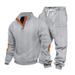 Men's Casual Trousers Suit Heavy Texture Pattern Trend Stand Collar Henry Sweatshirt American Style Autumn Winter Loose_viptrois.com