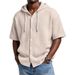Men's Waffle Knit Hooded Short Sleeve T-Shirt - Casual Loungewear, Streetwear Essential, Soft Breathable Fabric, Relaxed Fit For Spring Summer Autumn_viptrois.com