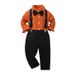 kid's clothing Boys' two-piece bow single breasted long sleeve printed cotton shirt and suspenders_viptrois.com