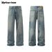 Men's Clothing Retro Vintage Washed Jeans Men And Women Loose Baggy Wide Leg Clean Fit Pants Trendy Brand_viptrois.com