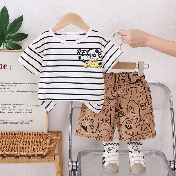 Male Baby 2025 New Cute Casual Thin Summer Infant And Child Striped Round Neck Short Sleeve Set_viptrois.com