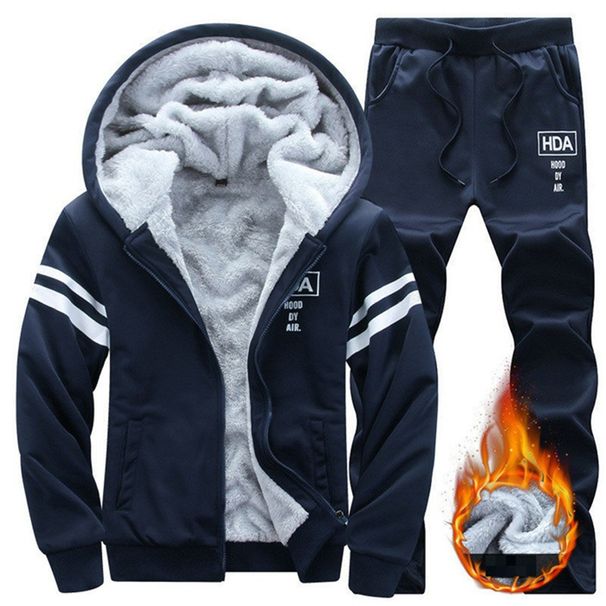 Hoodie Men/Women Fur Inside Tracksuit 2023 Coat Fleece Sweatshirts+Sweatpants Suit Autumn Winter Warm Thick Mens Hooded_viptrois.com