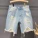 Men's Clothing Light Colored Ripped Denim Shorts For Men Summer Thin Loose Casual Mid-Length Five Point Trendy Versatile Retro Pants_viptrois.com