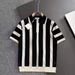 Men's Clothing Color Contrast Lapel Knitted Striped Short Sleeved Shirt Breathable Handsome Trendy All Match T Shirt_viptrois.com