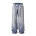 Men's Clothing High Street American Fashion Brand Heavy AC Style Full Diamond Ribbon Straight Jeans Men And Women Hip Hop Loose Design Trousers_viptrois.com