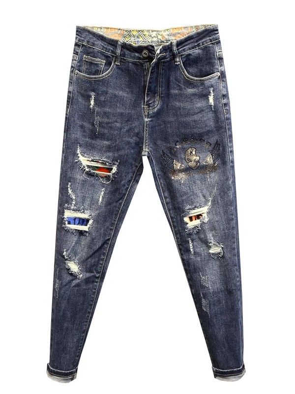 Men's Jeans Summer Thin 2025 New Trendy Ripped Loose Straight Harem Nine-point Casual Long Pants_viptrois.com