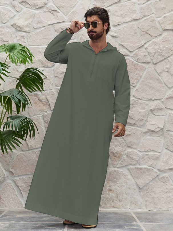 Men's Clothing Pocket Solid Color Hat Can Be Worn Outside Robe Thobe_viptrois.com