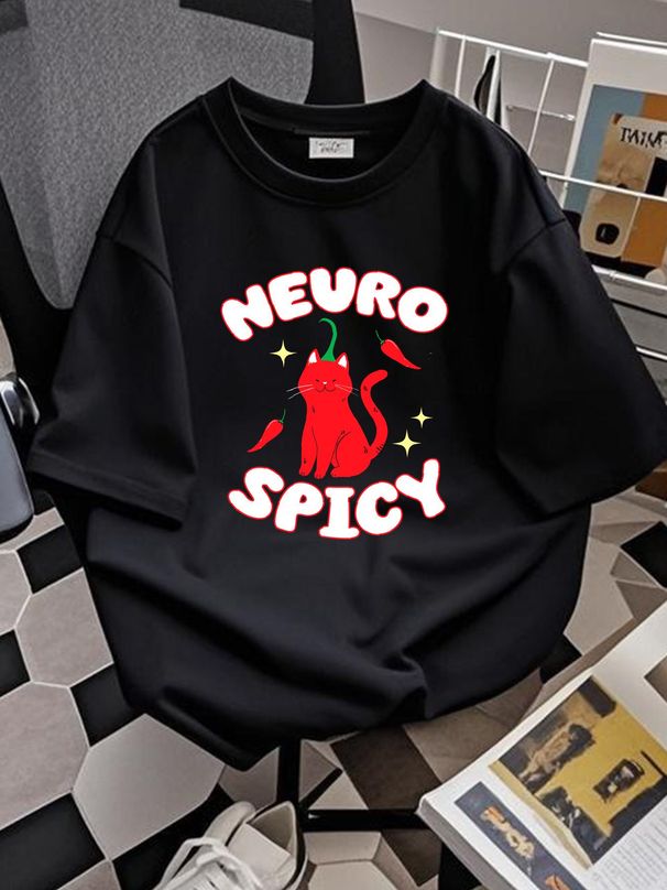 Neurospicy Funny Neurodivergent ADHD ASD Autism Cat Unisex T-Shirt Casual Summer Top For Everyday Wear Stylish Streetwear Fashion Graphic_viptrois.com