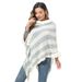 Women's Shawls Imitation Rex Rabbit Fur Collar Knitted Pullover Cape Women's Chenille Warm Striped Shawl Sweater_viptrois.com