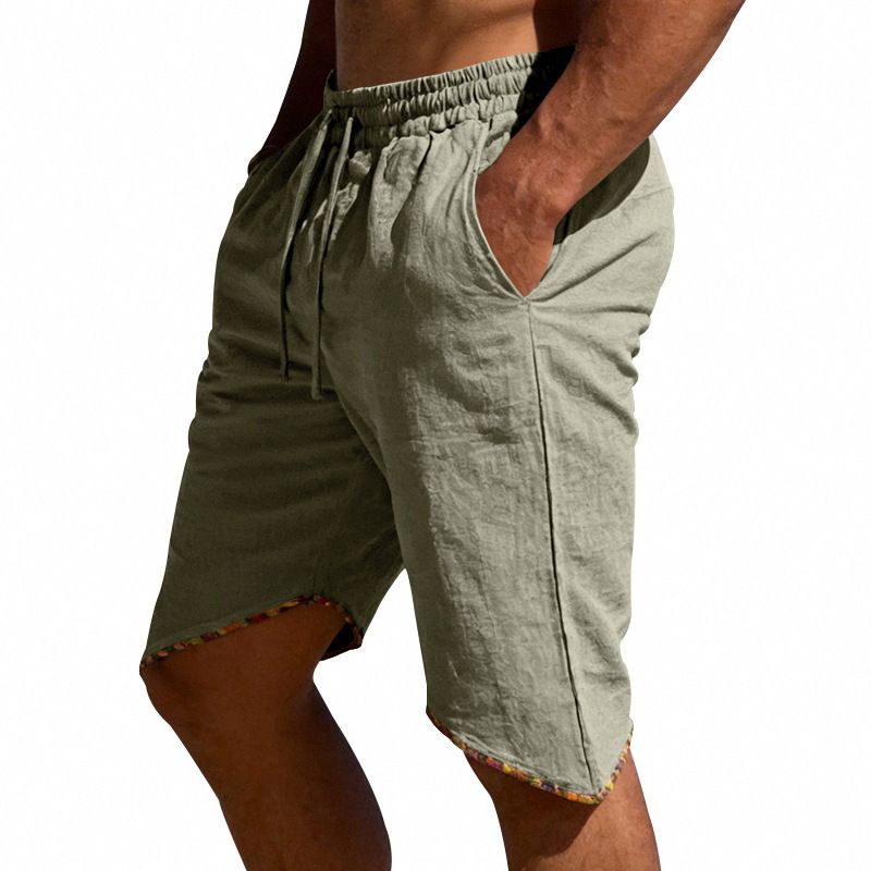 Men's Linen Sports Shorts Summer Loose Beach Casual Solid Color Personalized Swallowtail Style_viptrois.com