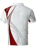 Polo Uomo Taglio Dritto Leggero Traspirante Resistente Fantasia Spagnola Bianco-rosso, Colletto Manica Corta Casual Interno Ed Esterno_viptrois.com