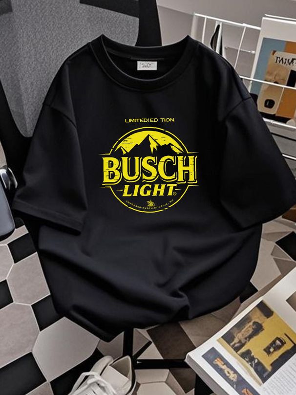 Busch LighT T Shirt Adult L Green Limited Edition Yellow Logo Anheuser Beer Mens Summer Soft Slightly Casual Designer Clothes_viptrois.com