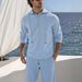 Men's Linen Hooded Button-Up Shirt & Long Pants Casual Lounge Set – Breathable Two-Piece Outfit For Spring & Autumn_viptrois.com