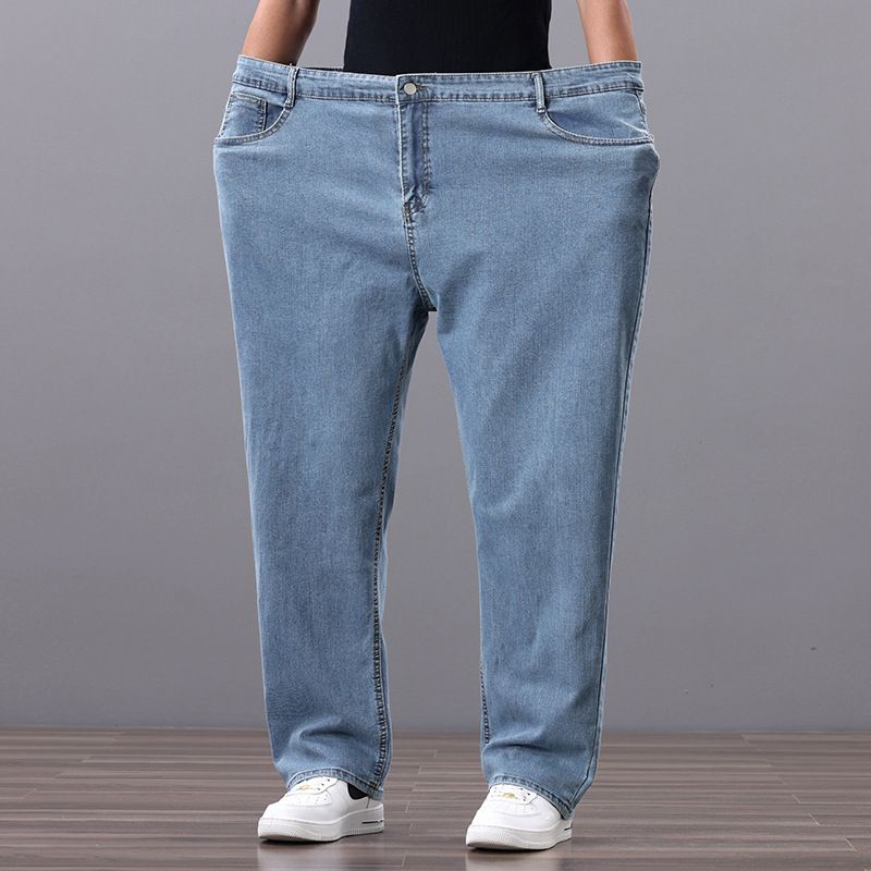 Large Size Jeans Men's Fattened Plus Size Fat Loose Straight Jeans Men's Elastic Cross-border Jeans_viptrois.com