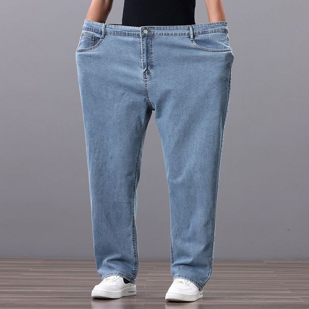 Large Size Jeans Men's Fattened Plus Size Fat Loose Straight Jeans Men's Elastic Cross-border Jeans_viptrois.com