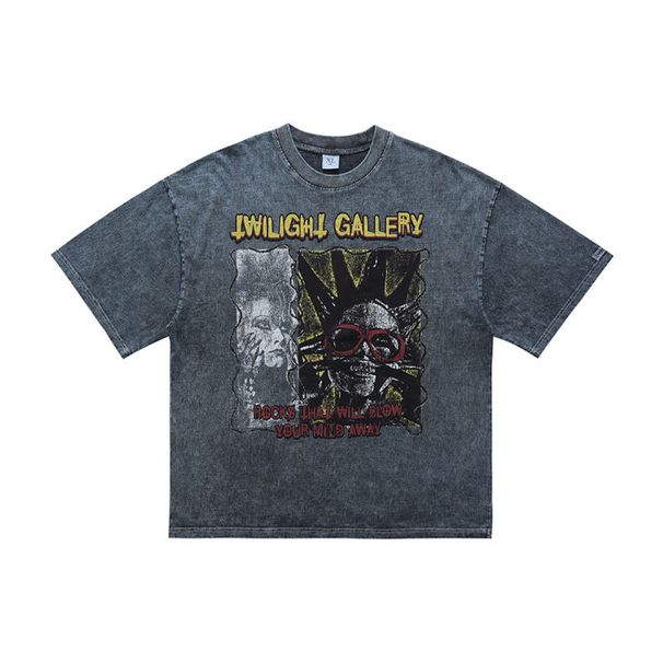 Summer New American Street Style Washed Vintage Portrait Print Loose Cotton Short Sleeve T-Shirt For Men_viptrois.com
