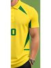 Polo Uomo Taglio Dritto Traspirante Stampa Numero 10 Fantasia Brasiliana Giallo-verde, Colletto Manica Corta Casual Stadio Quotidiano_viptrois.com