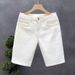 Men's Clothing Korean Style Casual All Match Denim Shorts Slim Stretch Mid Pants White Trendy_viptrois.com