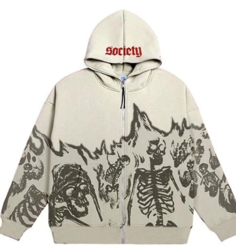 Skull Graphic Streetwear Hoodie Y2K Gothic Punk Harajuku Japanese Zipper Sweatshirt Women_viptrois.com