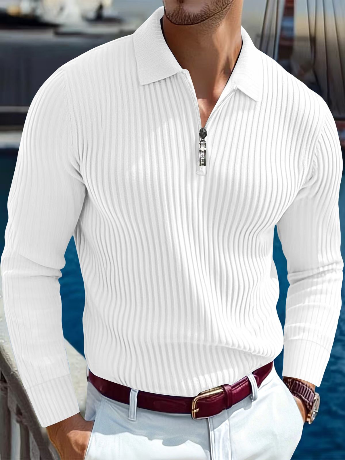Men's Clothing Lapel Business Button Slim Long Sleeve Slim Fit Long Sleeve Knit Shirt - Business Casual Button Down & Zip Up Styles In Classic Colors_viptrois.com