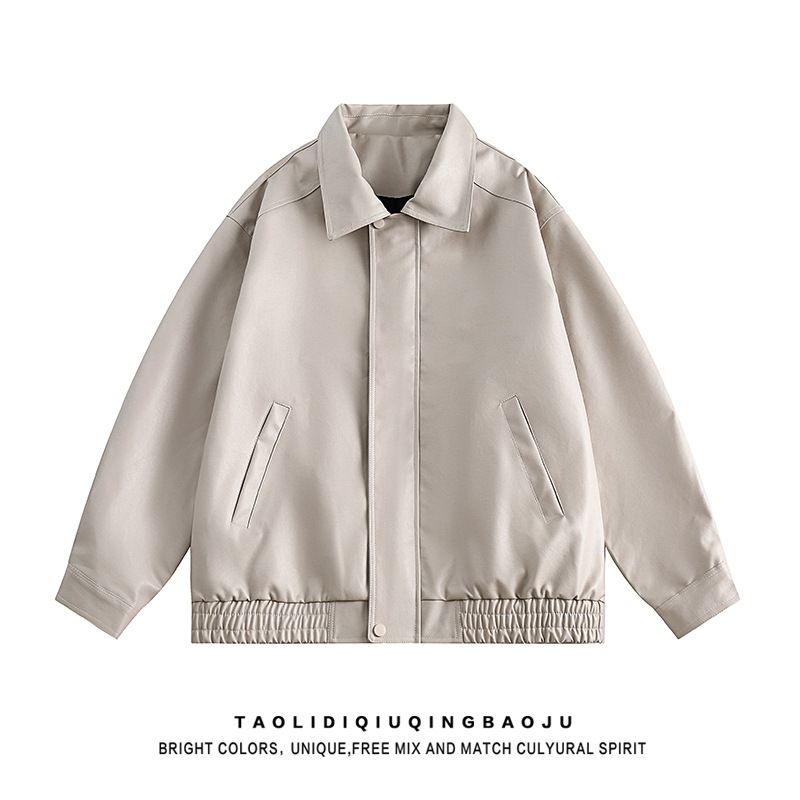 American Street Maillard Wear Leather Jacket Women's Retro High End Loose Couple Lapel PU Leather Jacket_viptrois.com