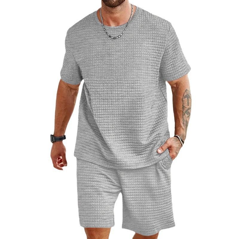 Breathable Men's Summer Suit Set – Loose Fit Round Neck Short Sleeve Top & Pants (White/Black/Light Gray/Khaki, S-XXXL)_viptrois.com