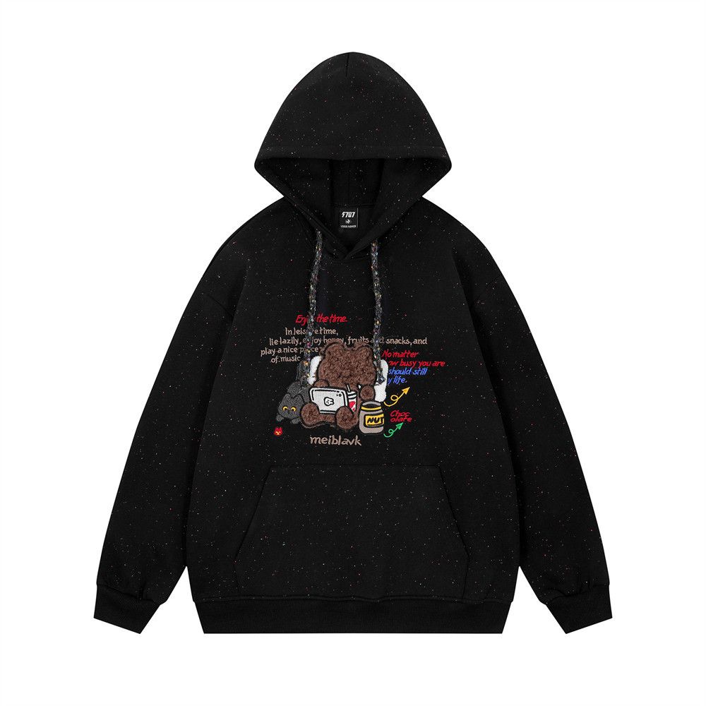 Fun Cartoon Bear Embroidered Hoodie Men's Loose Casual Long Sleeve Pullover Vibe Trendy Brand Sweatshirt Autumn_viptrois.com