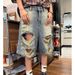 Men's Clothing Unisex Retro Washed Distressed Denim Shorts Loose Fit Casual Versatile Trendy Shorts Export Style_viptrois.com