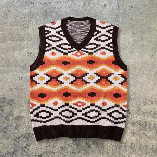 Unisex Striped Knit Vest - Oversized V-Neck Sleeveless Sweater (S-Xl, Coffee Brown) Fashion Trends Versatile Layering_viptrois.com