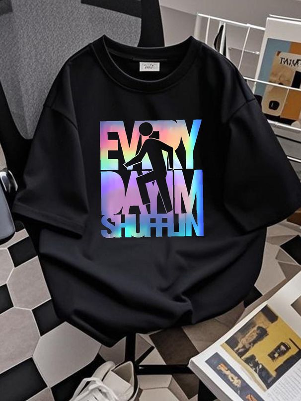 EVERY DAY I'M SHUFFLIN (LMFAO) Party Rock Anthem- Rainbow Holographic , SHIRT Breathable Designer Clothes Stylish Fashion Streetwear Casual_viptrois.com