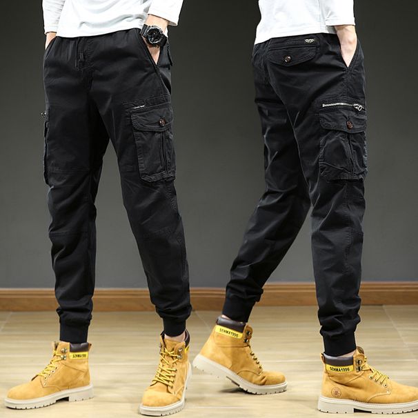 Men's Clothing New Outdoor Retro Trend Overalls Versatile Elastic Multi Pocket Pants_viptrois.com