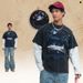 American-style Washed Faux Two-piece Printed Distressed 300g T-shirt For Men, Loose Casual Long-sleeve Street_viptrois.com