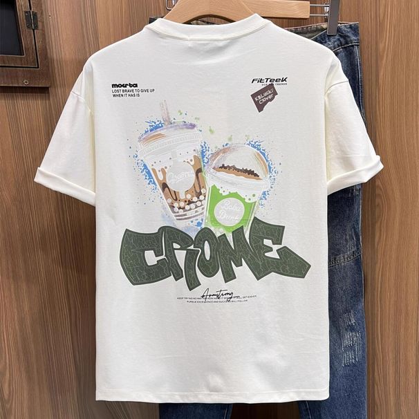 New T-shirt Cartoon Men's Summer Trend Short-sleeved Versatile Pure Cotton Trendy Brand Round Neck Loose Top Half Sleeve_viptrois.com