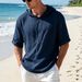 Men's Clothing American Style Hooded T-Shirt Cotton Linen Short Sleeve Loose Breathable Casual Top For Beach Vacation_viptrois.com