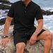 Men's Plus Size Solid Color Waffle Knit Casual Pocket Henley Shirt With Short Sleeves Breathable Design For Men Shorts Set_viptrois.com