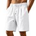 Men's Clothing Men's Summer Linen Casual Shorts Style Breathable Simple Solid Color Loose Waistband Drawstring Five Point Pants_viptrois.com