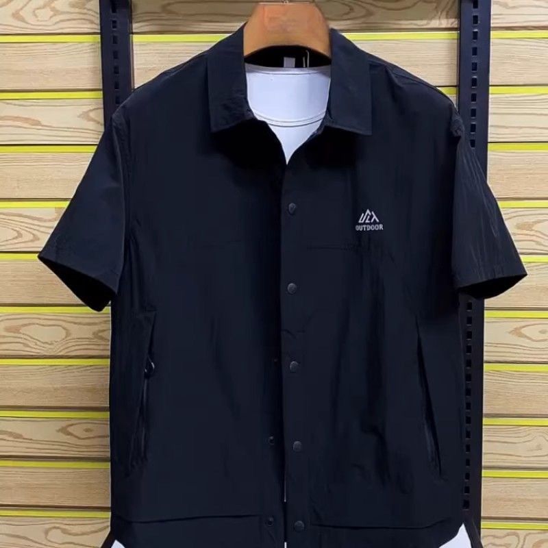 Men's Clothing New Fashion Thin Loose Workwear Lapel Short Sleeved Shirt Summer Casual Shirt_viptrois.com