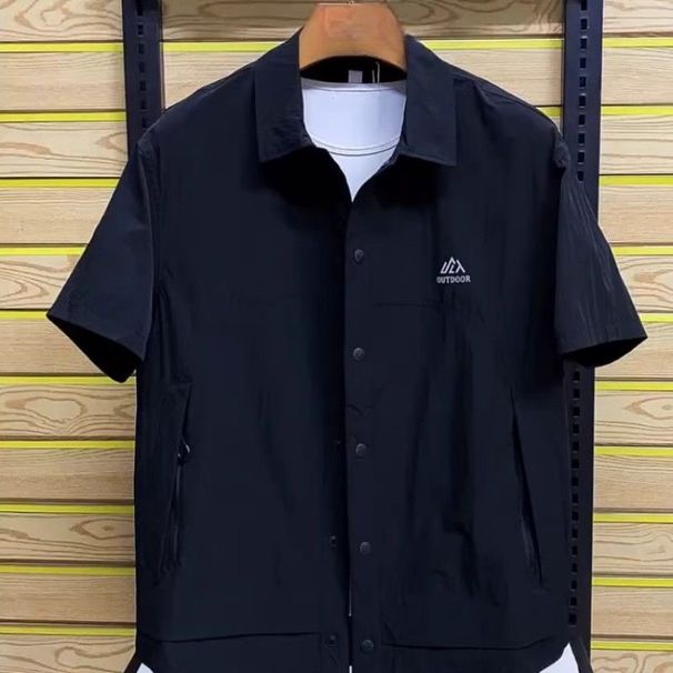 Men's Clothing New Fashion Thin Loose Workwear Lapel Short Sleeved Shirt Summer Casual Shirt_viptrois.com
