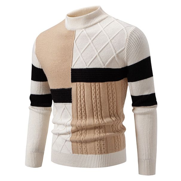 Pure 2025 New Autumn Winter Sweater Men, Knitted Color Block Half Turtleneck, European Size Pullover Base Shirt For Men_viptrois.com