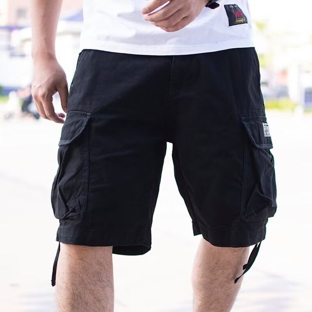 Plus Size Multi-Pocket Cargo Men, Summer New Elastic Waist Casual Five-Point Trendy Loose Mid-Length Shorts For Men_viptrois.com