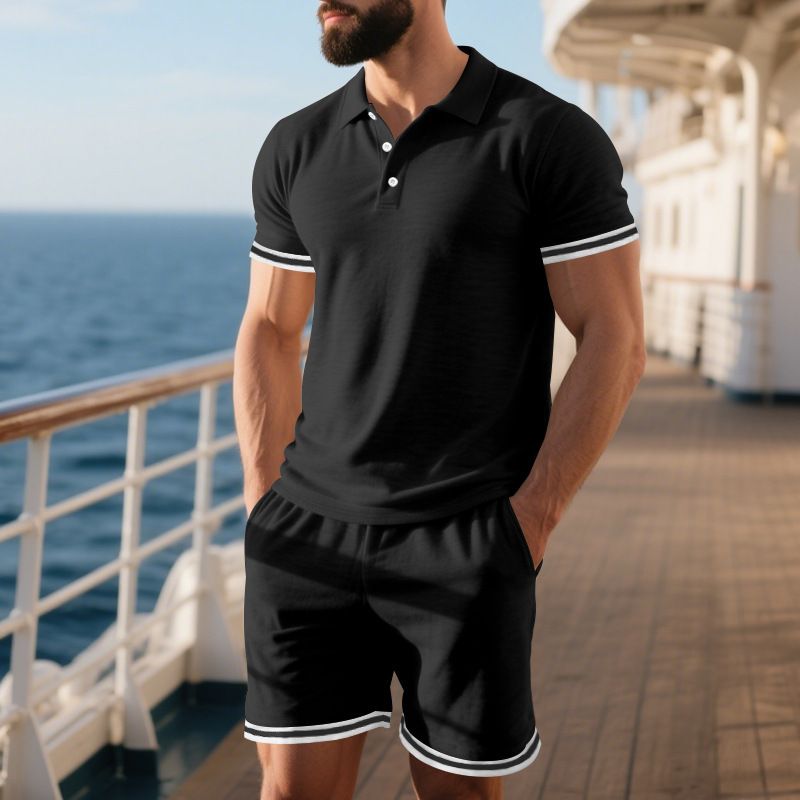 Men's Casual Sports Set Short Sleeve Button Down Collared Two Piece Suit Cotton Polyester Linen Black Gray Khaki Summer Wear_viptrois.com