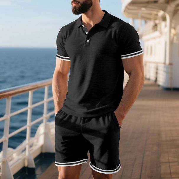 Men's Casual Sports Set Short Sleeve Button Down Collared Two Piece Suit Cotton Polyester Linen Black Gray Khaki Summer Wear_viptrois.com