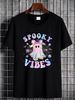 Spooky Vibes Ghost Retro Halloween Boo Boo Crew T-Shirt Fashion Comfortable Slightly Unisex Breathable Graphic Female Top For Everyday Wear Streetwear Stylish Stretched Print Round Neck Short Sleeve Casual Designer Clothes Summer_viptrois.com