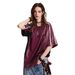 American-style Sports Short-sleeve T-shirt For Men Women, Loose And Breathable, Summer PU Leather Patchwork Hip-hop_viptrois.com