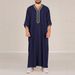 Men's Clothing Muslim Mid Sleeve Embroidery National Style Robe Side Pockets_viptrois.com