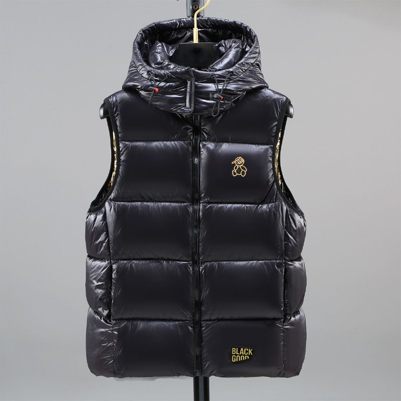 Unisex Winter Padded Vest With Bear Print, Windproof Polyester Fleece, Loose Fit For Teens & Adults_viptrois.com