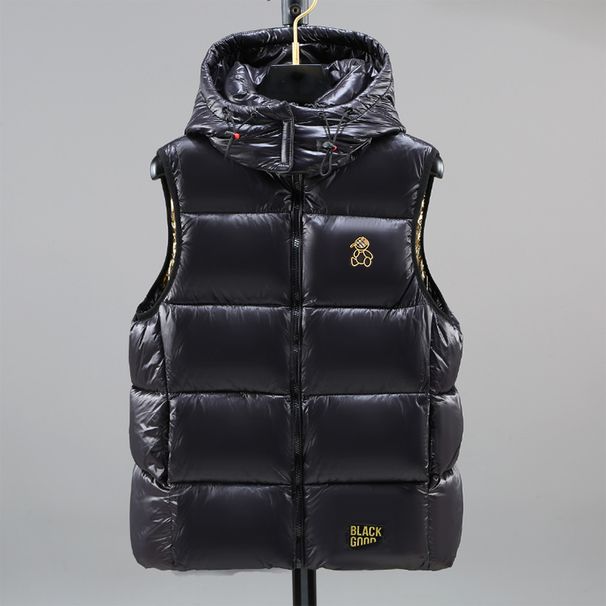 Unisex Winter Padded Vest With Bear Print, Windproof Polyester Fleece, Loose Fit For Teens & Adults_viptrois.com
