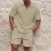 Men's Summer Waffle Knit Polo Shirt & Shorts Set - Breathable Lightweight Casual Outfit For Gym, Travel & Daily Wear_viptrois.com
