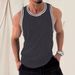 Men's Clothing Men's Size Slim Fit Vest Vertical Striped Fitness Sports Racer Color Block Knitted Top For Summer_viptrois.com